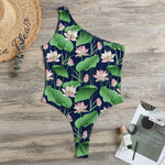 Flower And Leaf Lotus Pattern Print One Shoulder Bodysuit