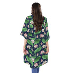 Flower And Leaf Lotus Pattern Print Open Front Beach Cover Up