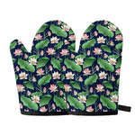 Flower And Leaf Lotus Pattern Print Oven Mitts