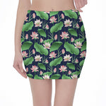 Flower And Leaf Lotus Pattern Print Pencil Mini Skirt