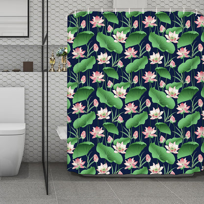 Flower And Leaf Lotus Pattern Print Polyester Shower Curtain