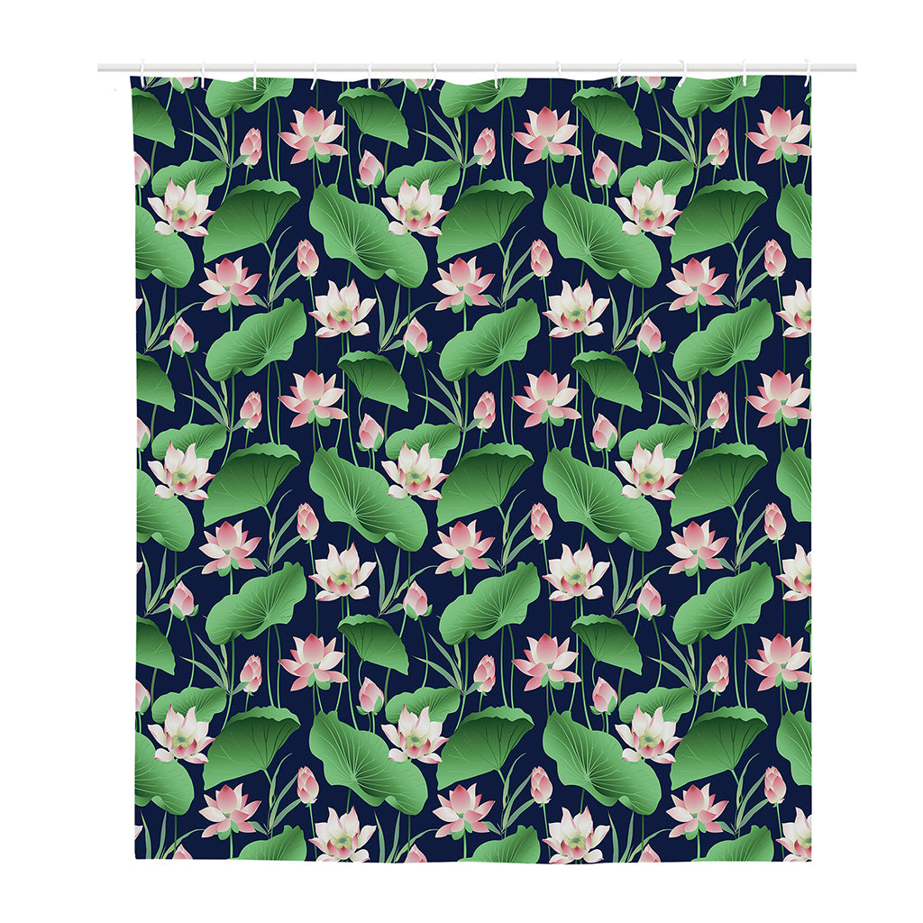 Flower And Leaf Lotus Pattern Print Polyester Shower Curtain