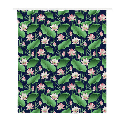 Flower And Leaf Lotus Pattern Print Polyester Shower Curtain