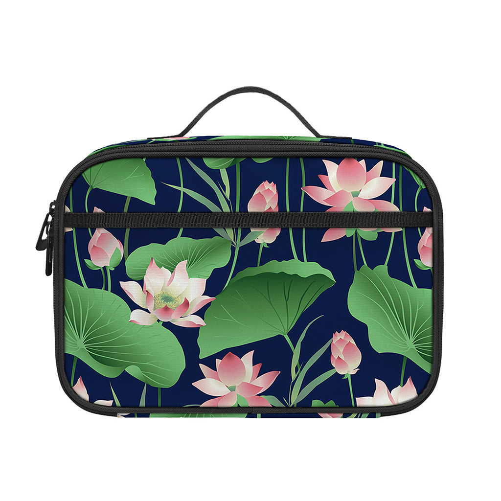 Flower And Leaf Lotus Pattern Print Portable Lunch Bag