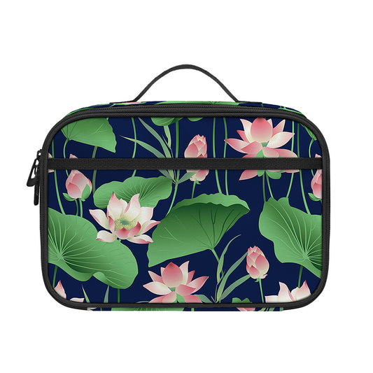 Flower And Leaf Lotus Pattern Print Portable Lunch Bag