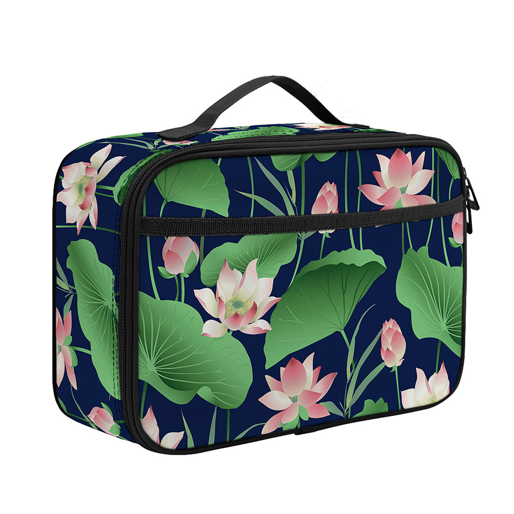 Flower And Leaf Lotus Pattern Print Portable Lunch Bag