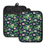 Flower And Leaf Lotus Pattern Print Pot Holders With Pocket