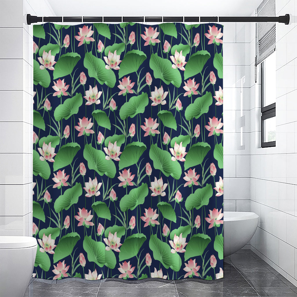 Flower And Leaf Lotus Pattern Print Premium Shower Curtain