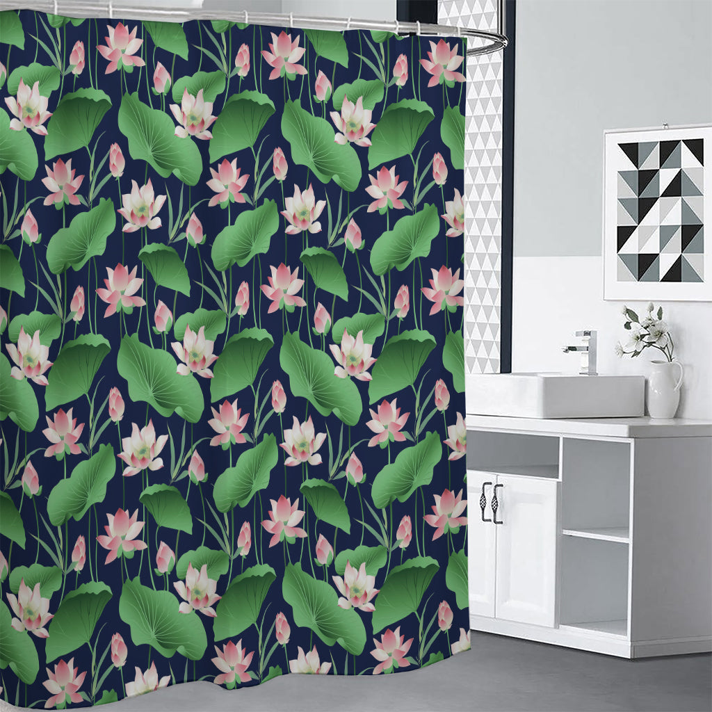 Flower And Leaf Lotus Pattern Print Premium Shower Curtain