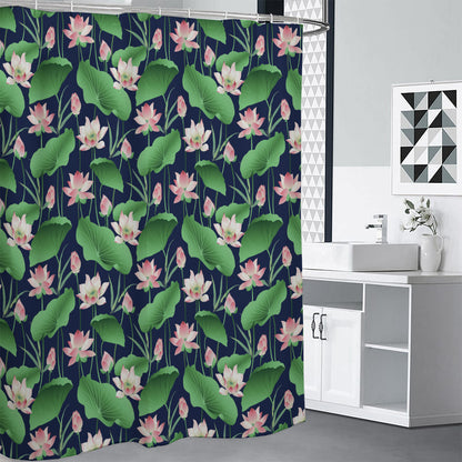 Flower And Leaf Lotus Pattern Print Premium Shower Curtain