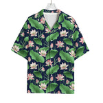 Flower And Leaf Lotus Pattern Print Rayon Hawaiian Shirt