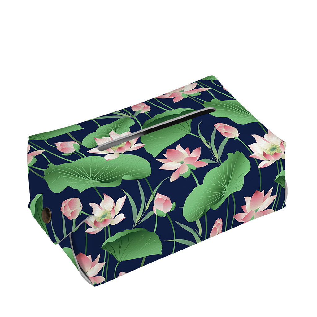 Flower And Leaf Lotus Pattern Print Rectangle Tissue Box Cover