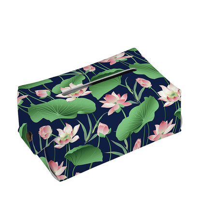 Flower And Leaf Lotus Pattern Print Rectangle Tissue Box Cover