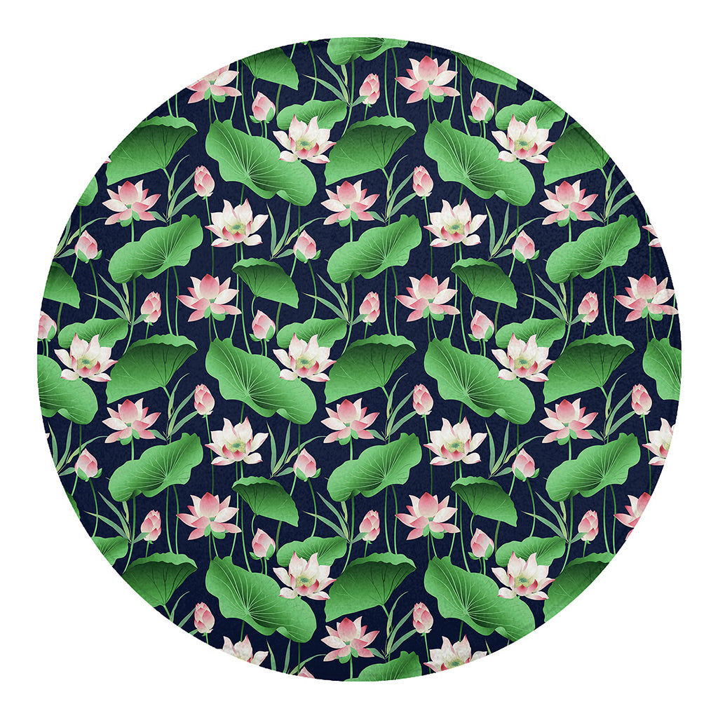 Flower And Leaf Lotus Pattern Print Round Blanket