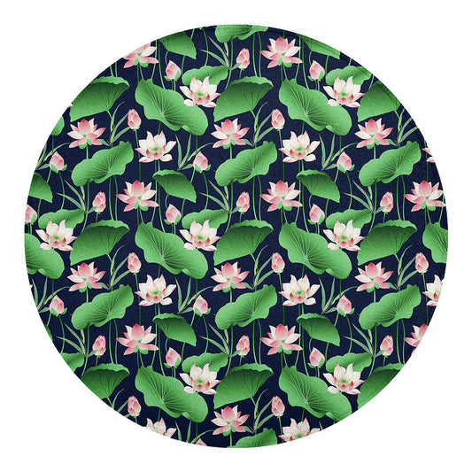 Flower And Leaf Lotus Pattern Print Round Blanket