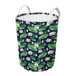 Flower And Leaf Lotus Pattern Print Round Laundry Basket