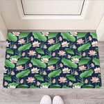 Flower And Leaf Lotus Pattern Print Rubber Doormat