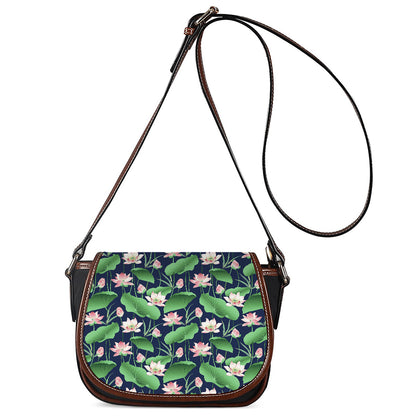 Flower And Leaf Lotus Pattern Print Saddle Bag