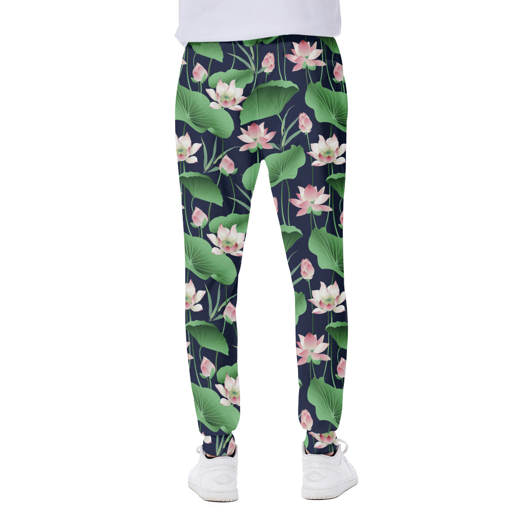 Flower And Leaf Lotus Pattern Print Scuba Joggers