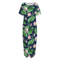Flower And Leaf Lotus Pattern Print Short Sleeve Long Nightdress