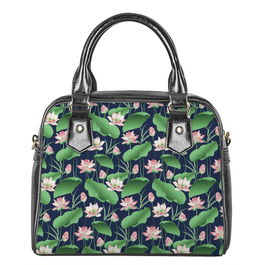 Flower And Leaf Lotus Pattern Print Shoulder Handbag