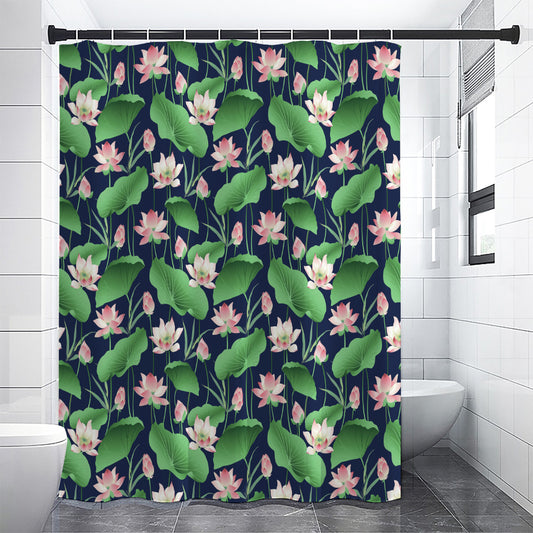 Flower And Leaf Lotus Pattern Print Shower Curtain