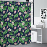 Flower And Leaf Lotus Pattern Print Shower Curtain
