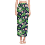 Flower And Leaf Lotus Pattern Print Side Slit Maxi Skirt