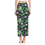 Flower And Leaf Lotus Pattern Print Side Slit Maxi Skirt
