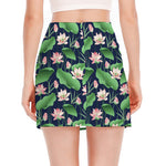 Flower And Leaf Lotus Pattern Print Side Slit Mini Skirt