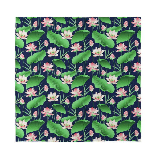 Flower And Leaf Lotus Pattern Print Silk Bandana