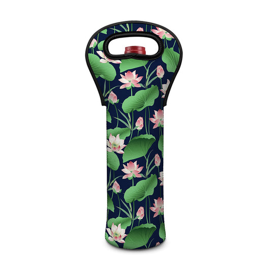 Flower And Leaf Lotus Pattern Print Single Neoprene Wine Tote