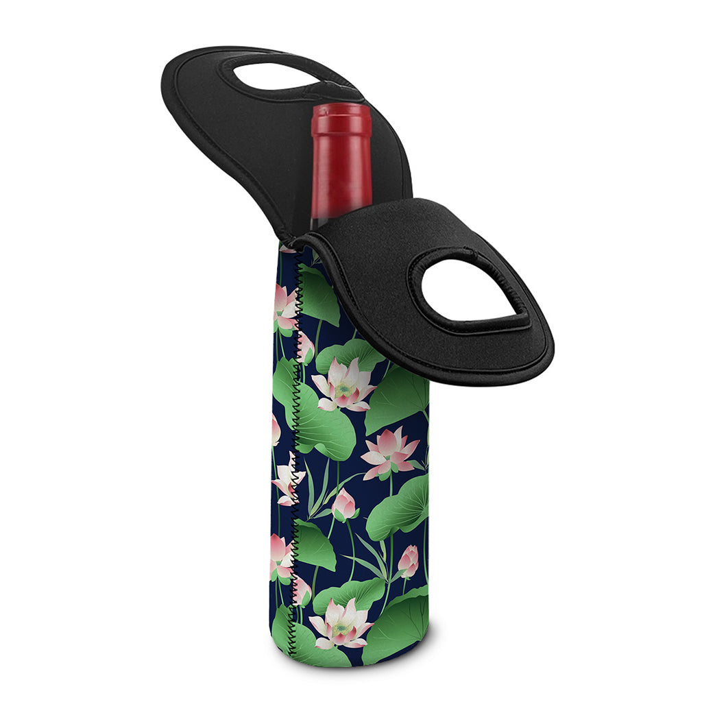 Flower And Leaf Lotus Pattern Print Single Neoprene Wine Tote