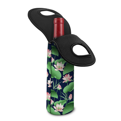 Flower And Leaf Lotus Pattern Print Single Neoprene Wine Tote