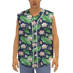Flower And Leaf Lotus Pattern Print Sleeveless Baseball Jersey