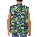 Flower And Leaf Lotus Pattern Print Sleeveless Baseball Jersey