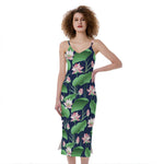 Flower And Leaf Lotus Pattern Print Slim Fit Midi Cami Dress