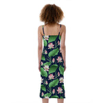 Flower And Leaf Lotus Pattern Print Slim Fit Midi Cami Dress