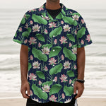 Flower And Leaf Lotus Pattern Print Textured Short Sleeve Shirt