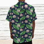 Flower And Leaf Lotus Pattern Print Textured Short Sleeve Shirt