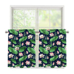 Flower And Leaf Lotus Pattern Print Tier Curtains