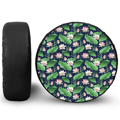 Flower And Leaf Lotus Pattern Print Tire Cover
