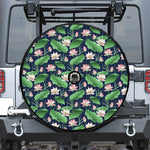 Flower And Leaf Lotus Pattern Print Tire Cover With Camera Hole