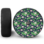Flower And Leaf Lotus Pattern Print Tire Cover With Camera Hole