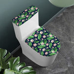 Flower And Leaf Lotus Pattern Print Toilet Lid And Tank Cover Set