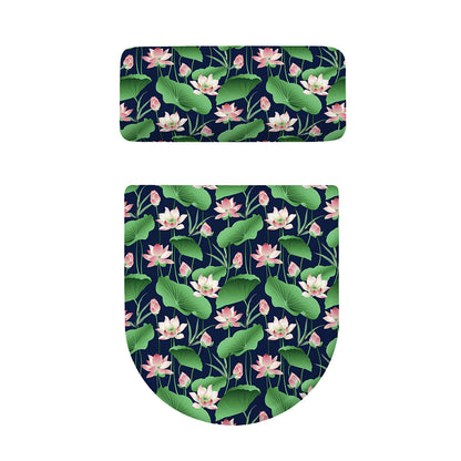 Flower And Leaf Lotus Pattern Print Toilet Lid And Tank Cover Set