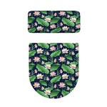 Flower And Leaf Lotus Pattern Print Toilet Lid And Tank Cover Set