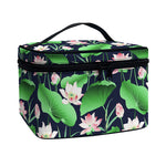 Flower And Leaf Lotus Pattern Print Travel Makeup Bag