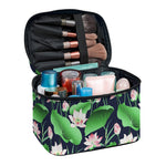 Flower And Leaf Lotus Pattern Print Travel Makeup Bag
