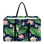 Flower And Leaf Lotus Pattern Print Utility Tote Bag
